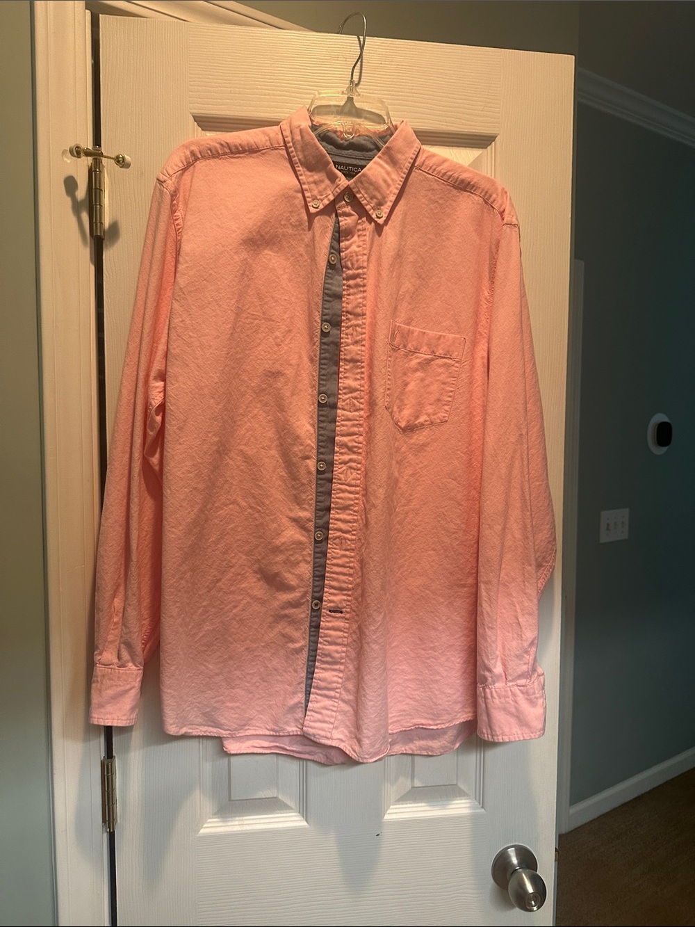 Nautica Men's Button-Down Shirt in Light Pink with Contrast Placket